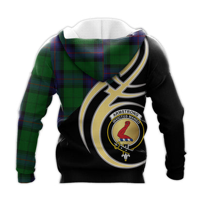 Printivon Armstrong Clan Believe In Me Crest Tartan Knitted Hoodie Custom Your Text