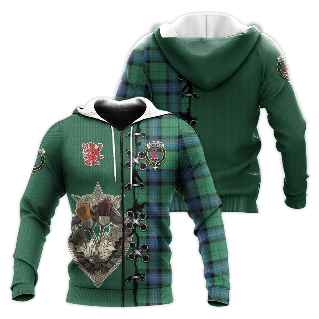 Printivon Armstrong Ancient Tartan Hoodie Lion Rampant And Celtic Thistle Style