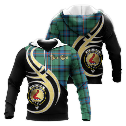 Printivon Armstrong Ancient Clan Believe In Me Crest Tartan Knitted Hoodie Custom Your Text