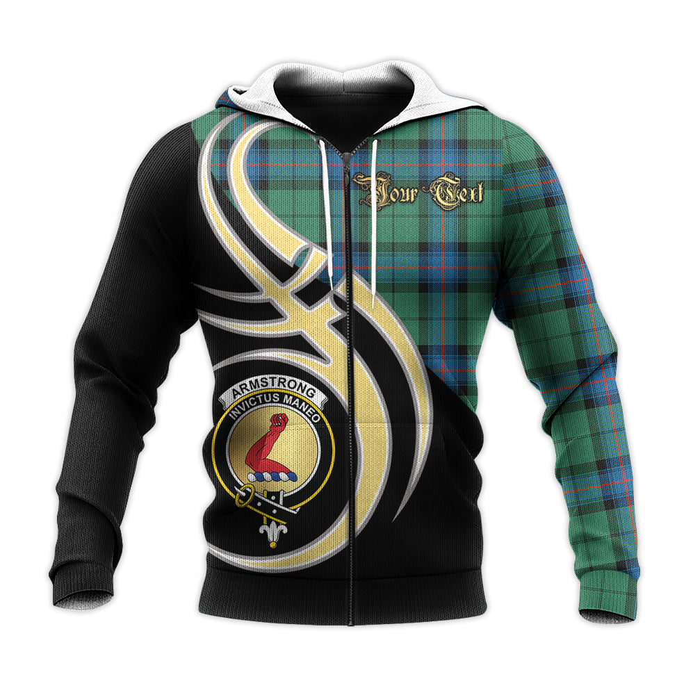 Printivon Armstrong Ancient Clan Believe In Me Crest Tartan Knitted Hoodie Custom Your Text
