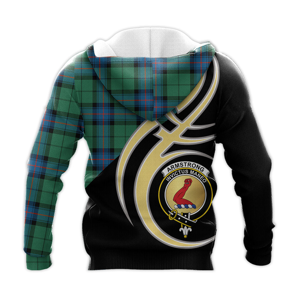 Printivon Armstrong Ancient Clan Believe In Me Crest Tartan Knitted Hoodie Custom Your Text