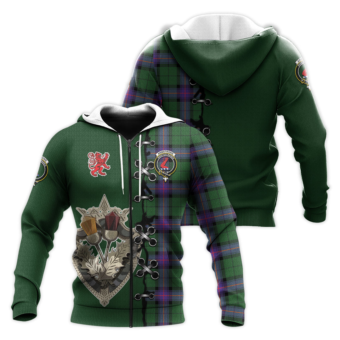 Printivon Armstrong Modern Tartan Hoodie Lion Rampant And Celtic Thistle Style