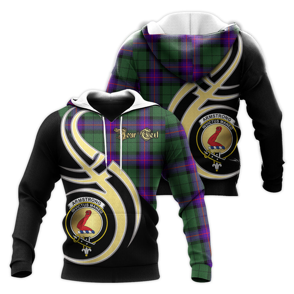 Printivon Armstrong Modern Clan Believe In Me Crest Tartan Knitted Hoodie Custom Your Text