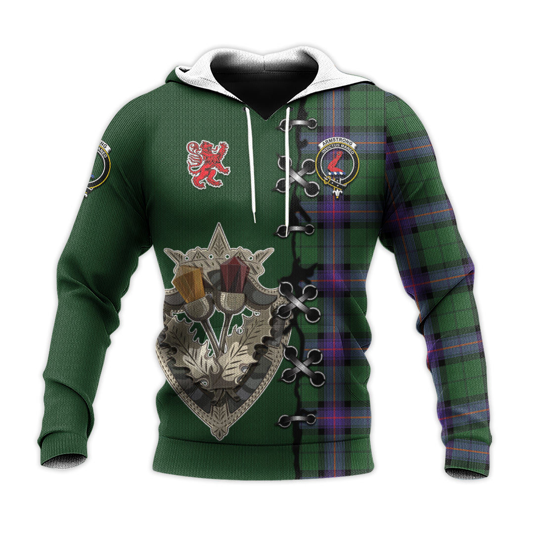 Printivon Armstrong Modern Tartan Hoodie Lion Rampant And Celtic Thistle Style