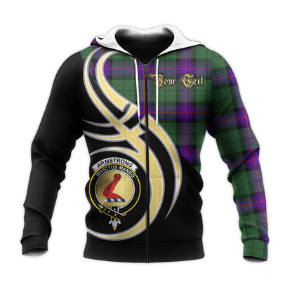 Printivon Armstrong Modern Clan Believe In Me Crest Tartan Knitted Hoodie Custom Your Text