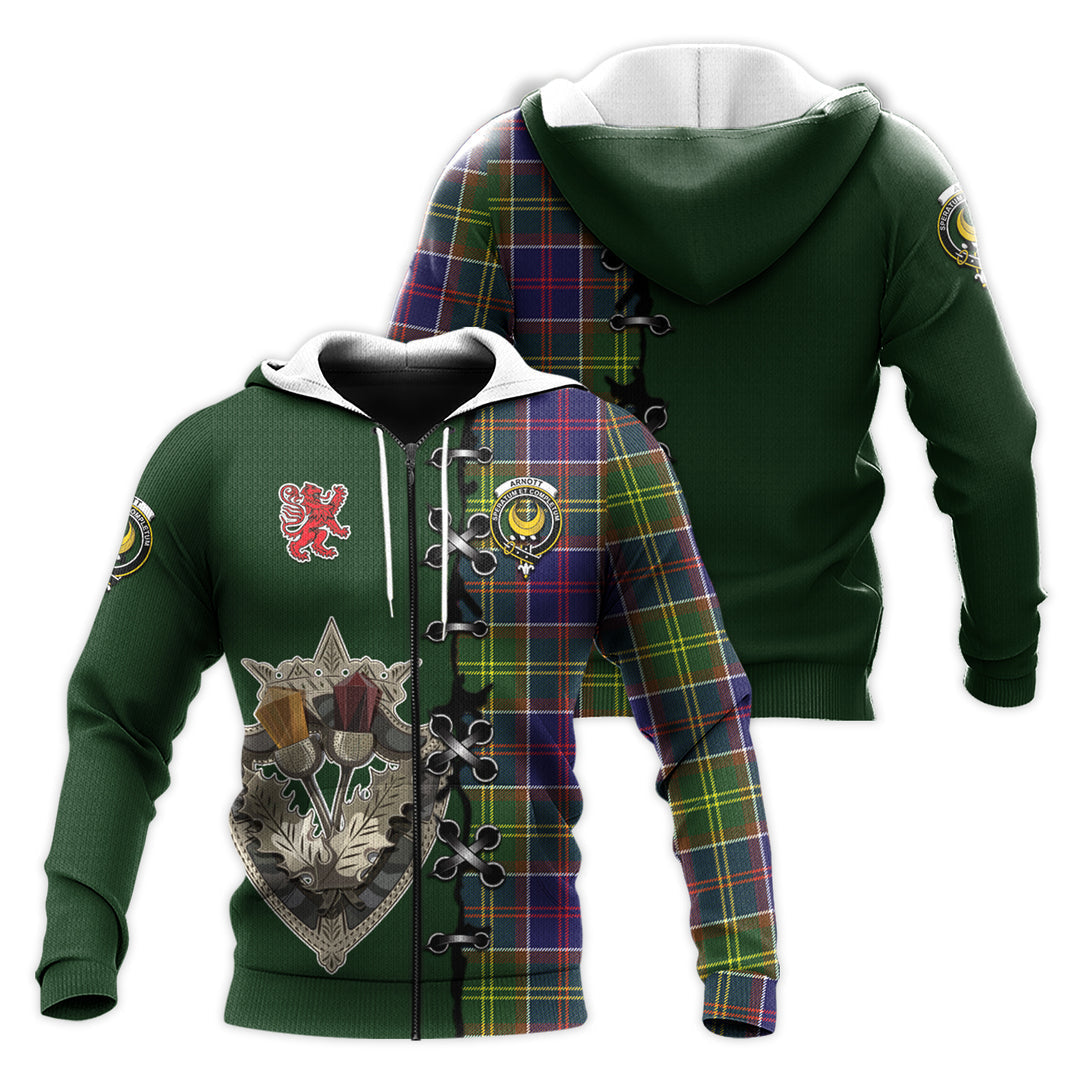 Printivon Arnott Tartan Hoodie Lion Rampant And Celtic Thistle Style
