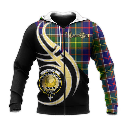 Printivon Arnott Clan Believe In Me Crest Tartan Knitted Hoodie Custom Your Text