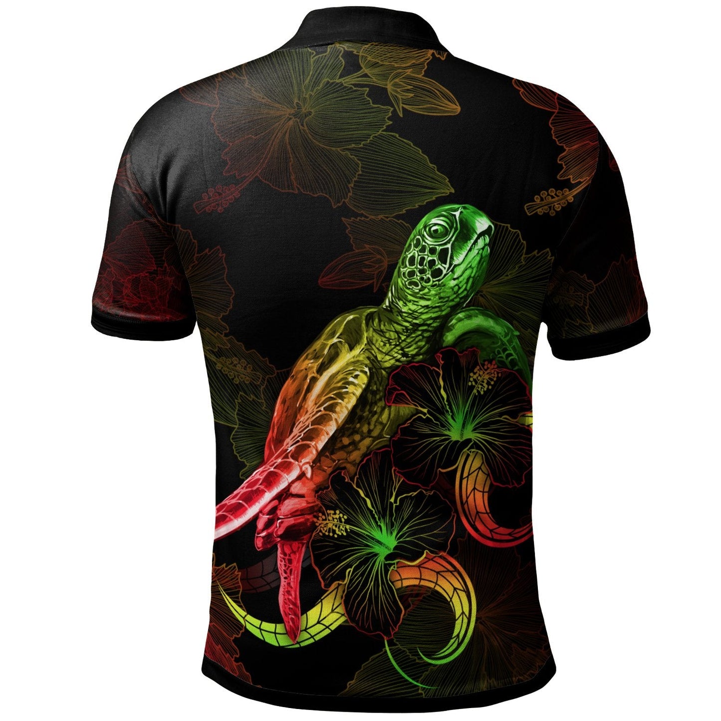 New Caledonia Polynesian Polo Shirt - Turtle With Blooming Hibiscus Reggae