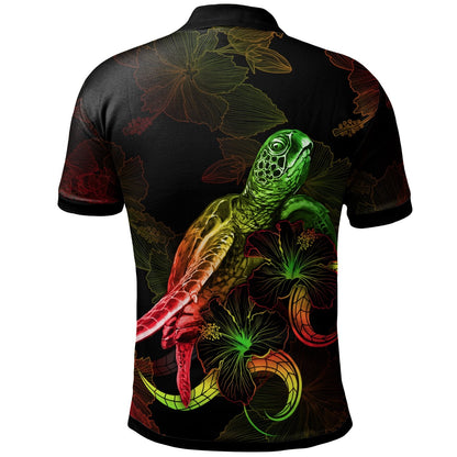 New Caledonia Polynesian Polo Shirt - Turtle With Blooming Hibiscus Reggae