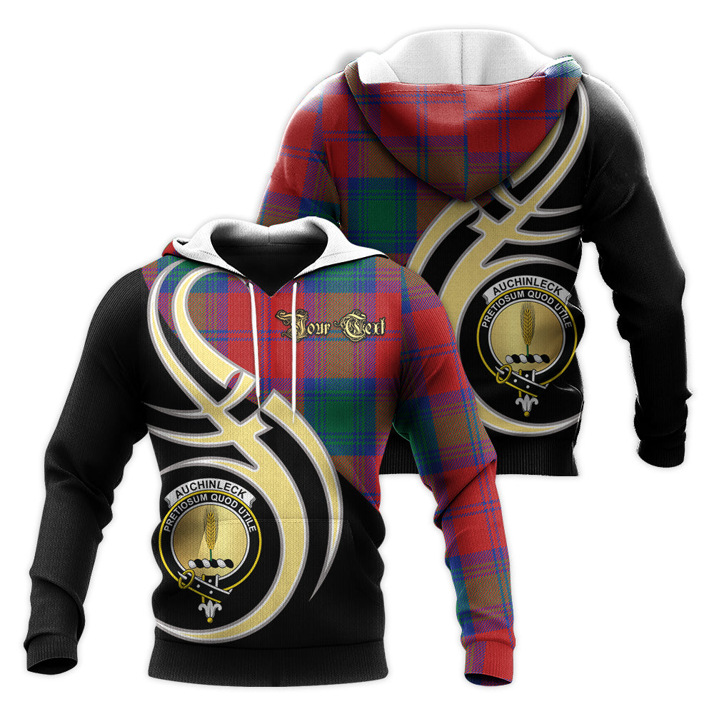 Printivon Auchinleck Clan Believe In Me Crest Tartan Knitted Hoodie Custom Your Text
