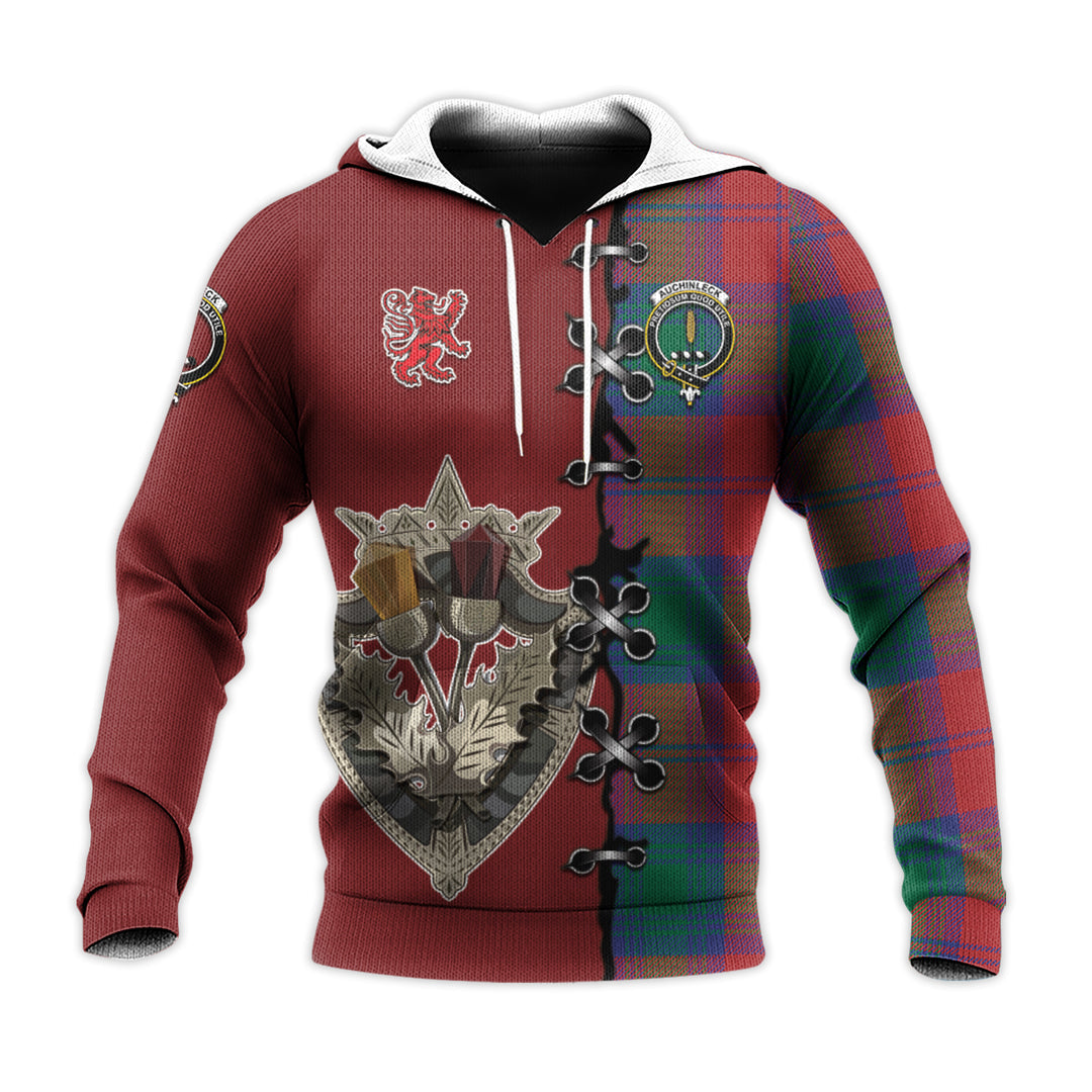 Printivon Auchinleck Tartan Hoodie Lion Rampant And Celtic Thistle Style