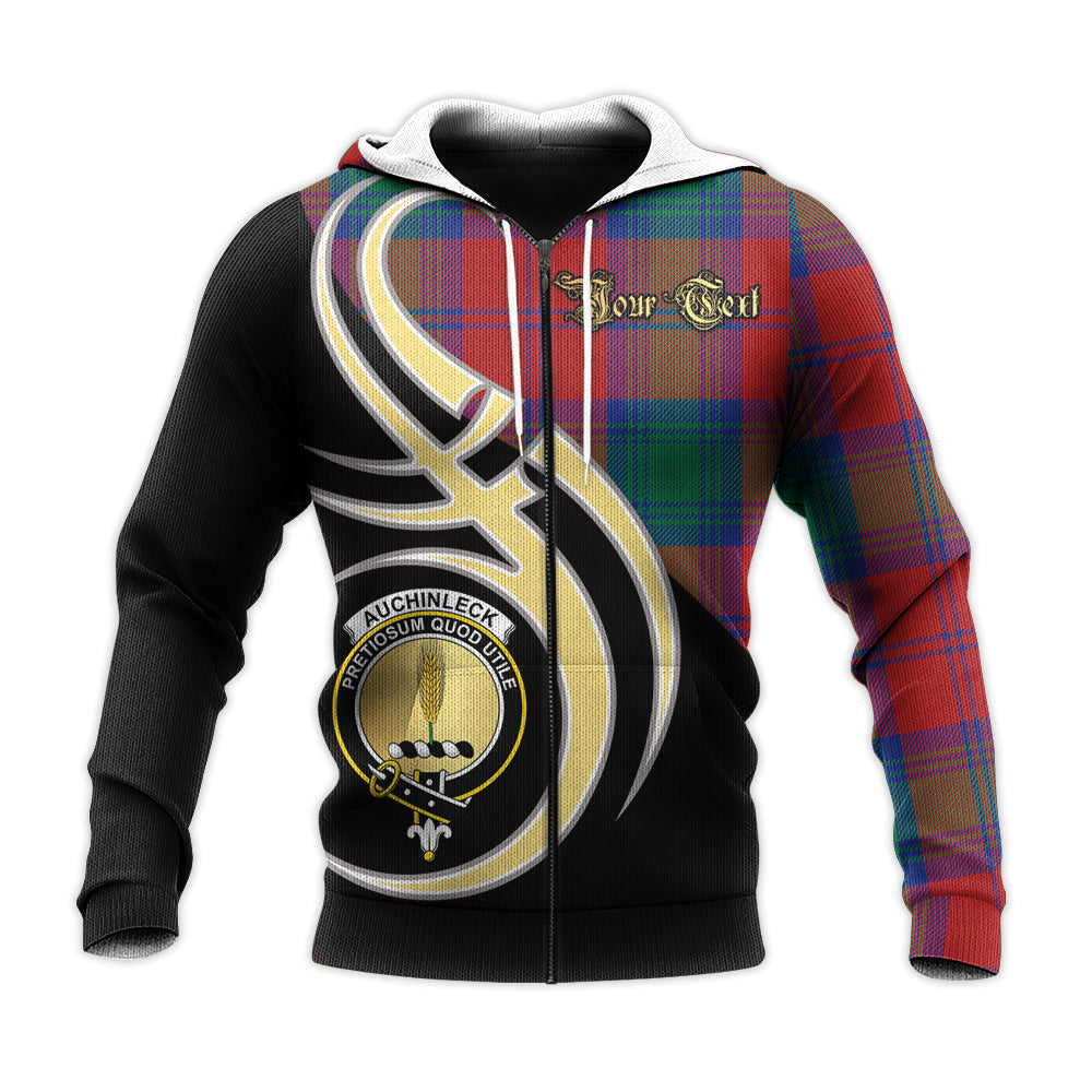Printivon Auchinleck Clan Believe In Me Crest Tartan Knitted Hoodie Custom Your Text