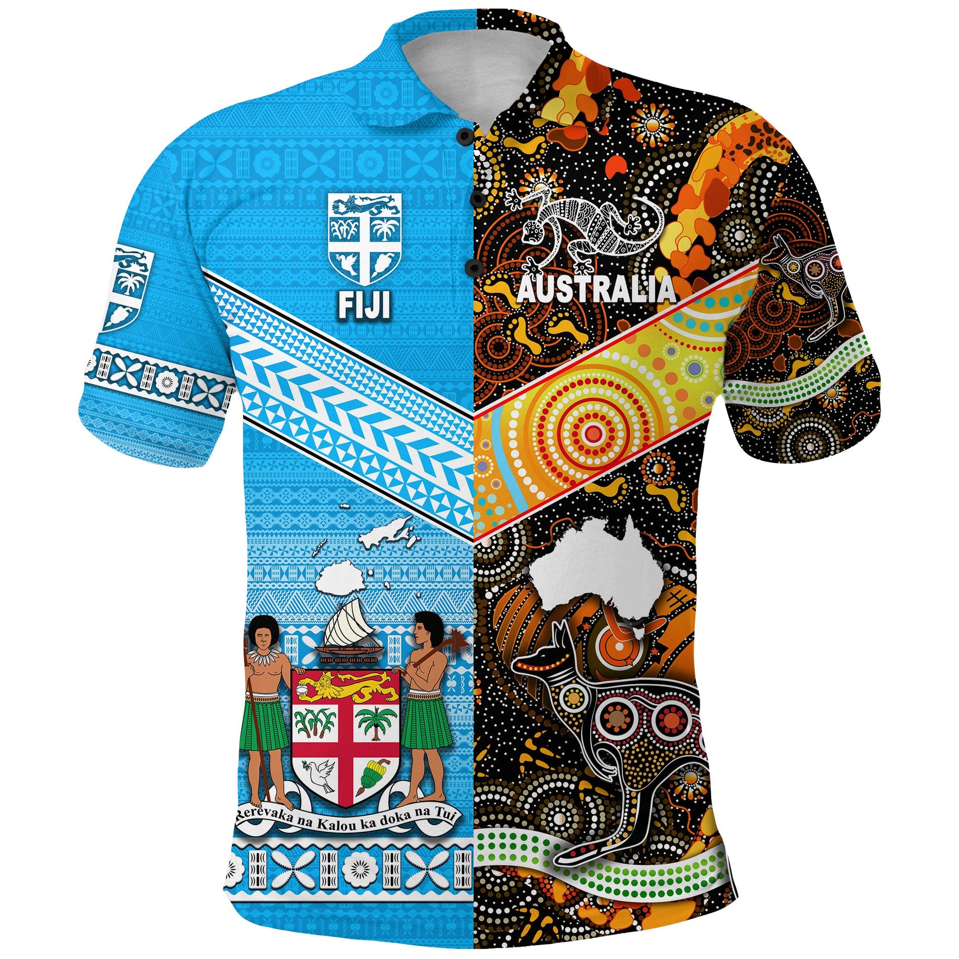 Australia Aboriginal And Fiji Tapa Polo Shirt Together
