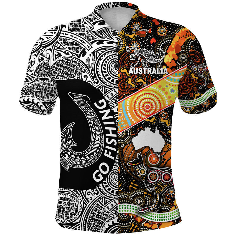 Australia Aboriginal And Fiji Go Fishing Polo Shirt Together