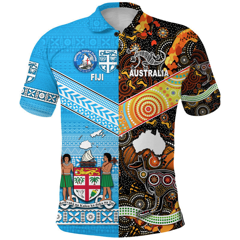 Australia Aboriginal And Fiji Tapa Polo Shirt Together - Central Coast Fijians
