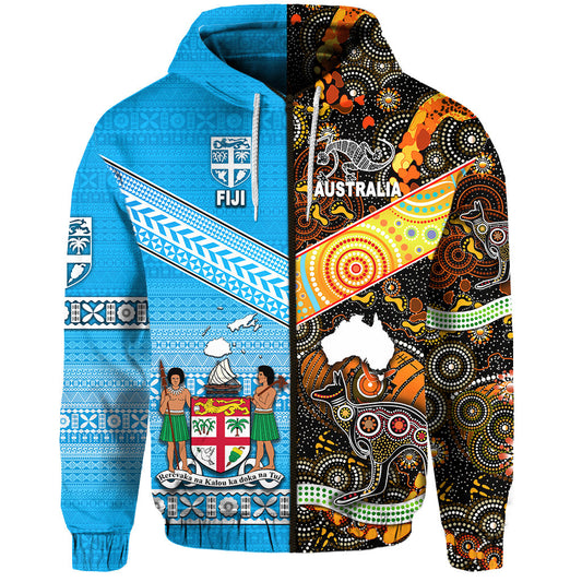 Australia Aboriginal And Fiji Tapa Zip Hoodie Together