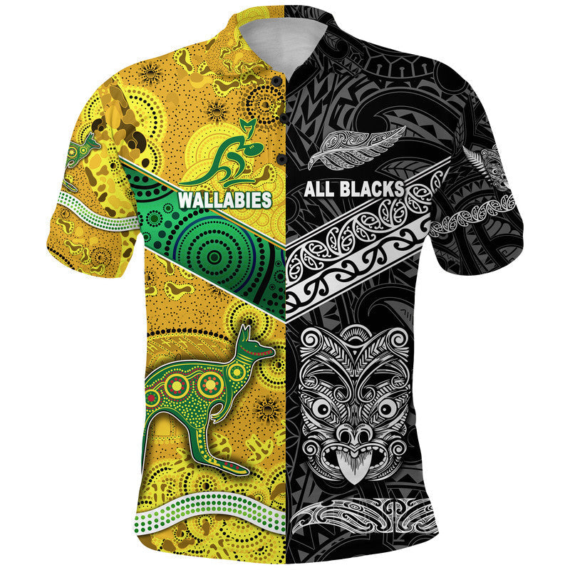 New Zealand Maori All Black And Australia Wallabies Aboriginal Polo Shirt Rugby Together