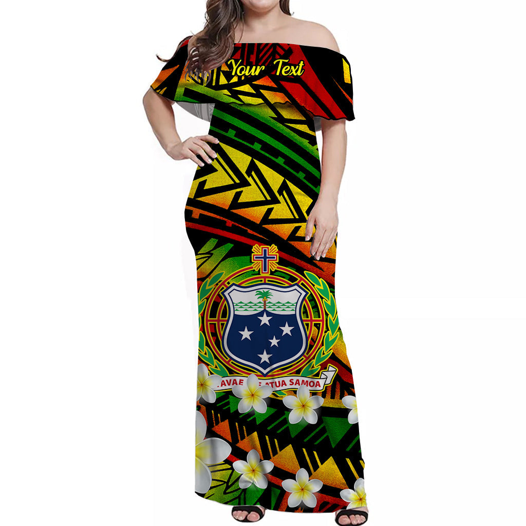 Custom Personalised Samoa Off Shoulder Long Dress Plumeria Flower Reggae Color