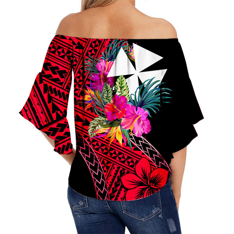 Wallis and Futuna Off Shoulder Waist Wrap Top Hibiscus Red No.1 Color