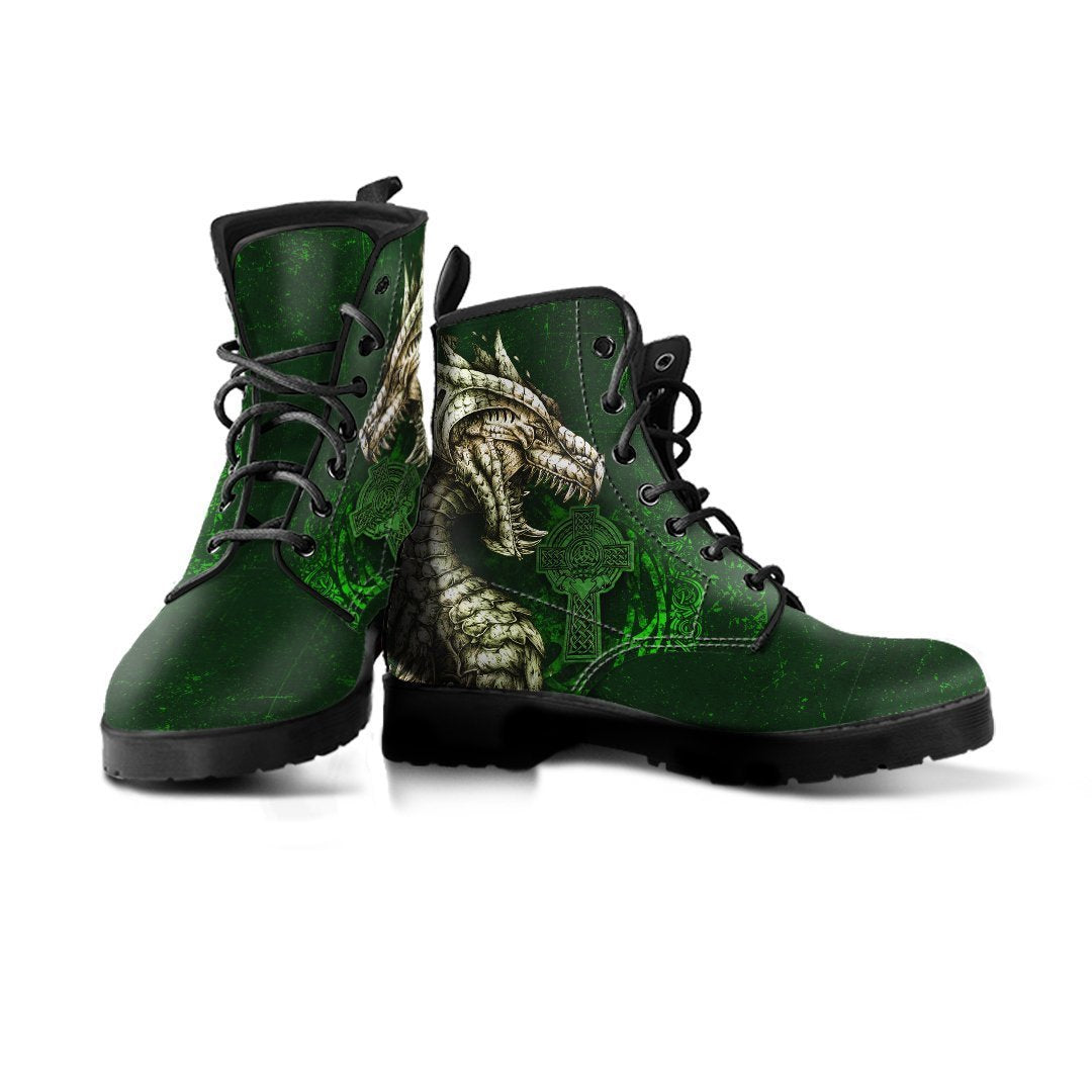 Ireland Celtic Leather Boots - Dragon & Claddagh Cross