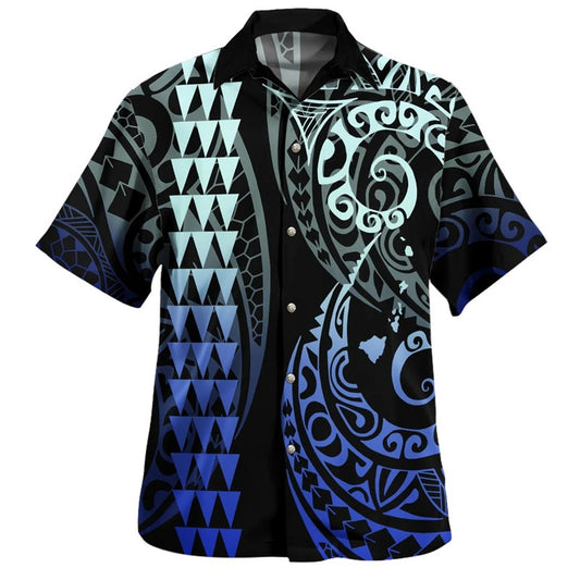 Island Polynesian Tribal Pattern Printed Shirt Island Short Sleeves Summer Hawaiian Shirt