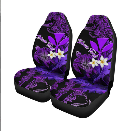 (Custom Personalised) Turtle With Plumeria Leaf Purple Car Seat Covers