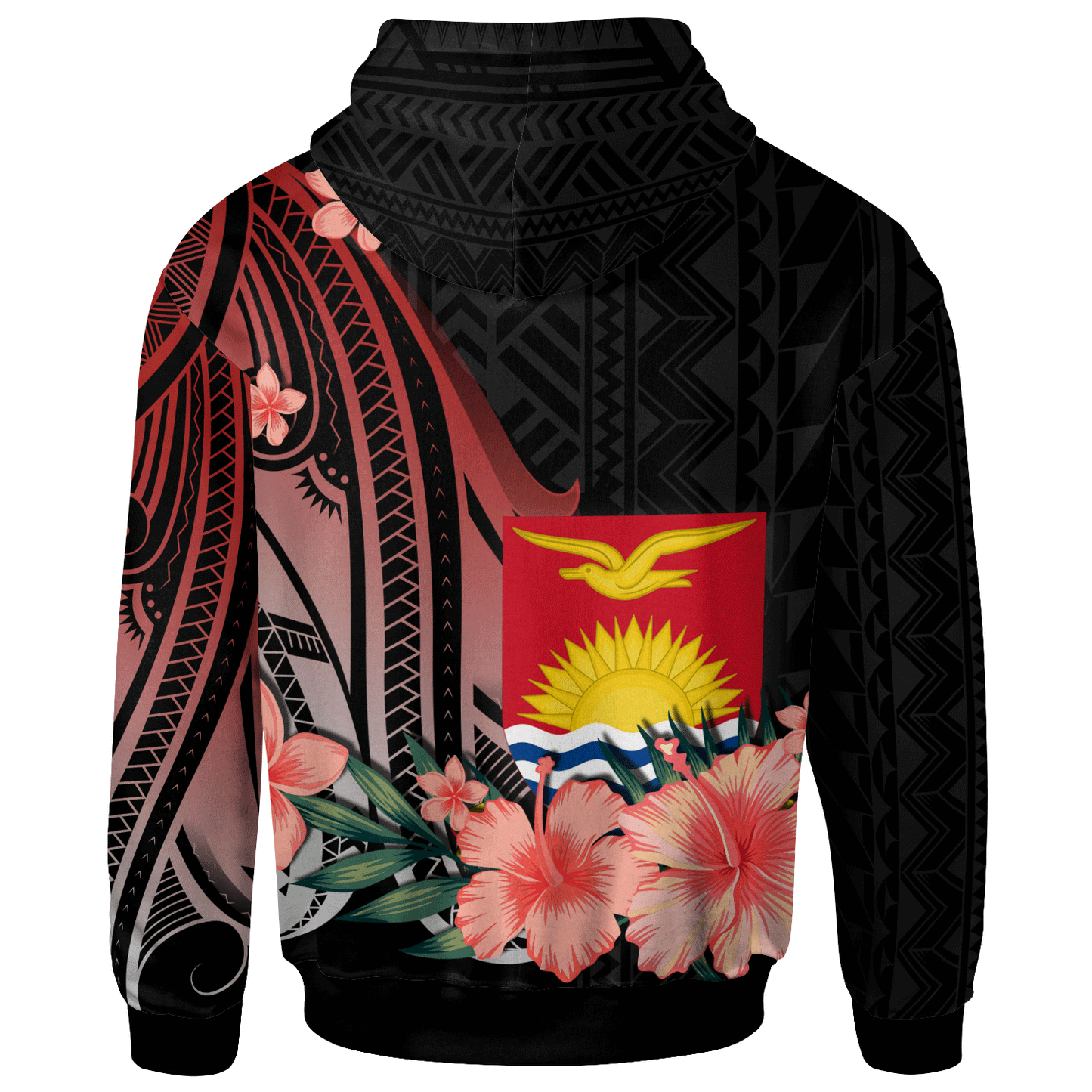 Kiribati Zip Hoodie Red Polynesian Hibiscus Pattern Style