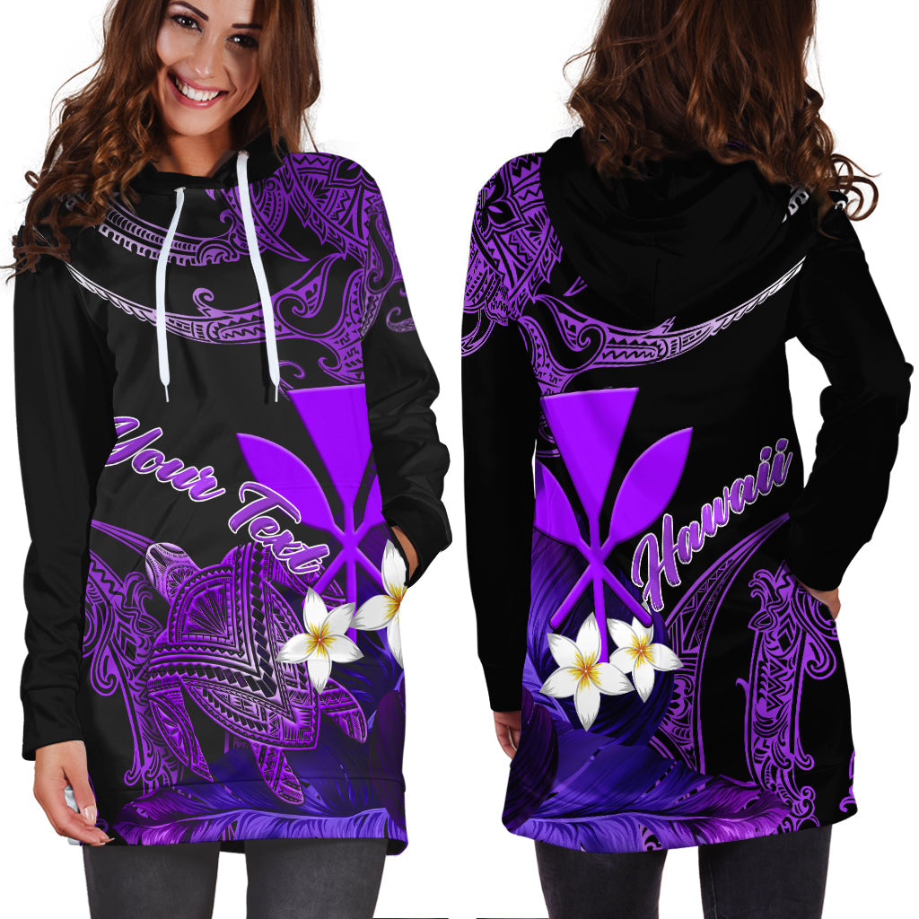 Custom Personalised Hawaii Turtle With Plumeria Leaf Purple Women Hoodie Dress