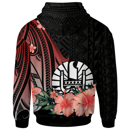 French Polynesia Hoodie Red Polynesian Hibiscus Pattern Style