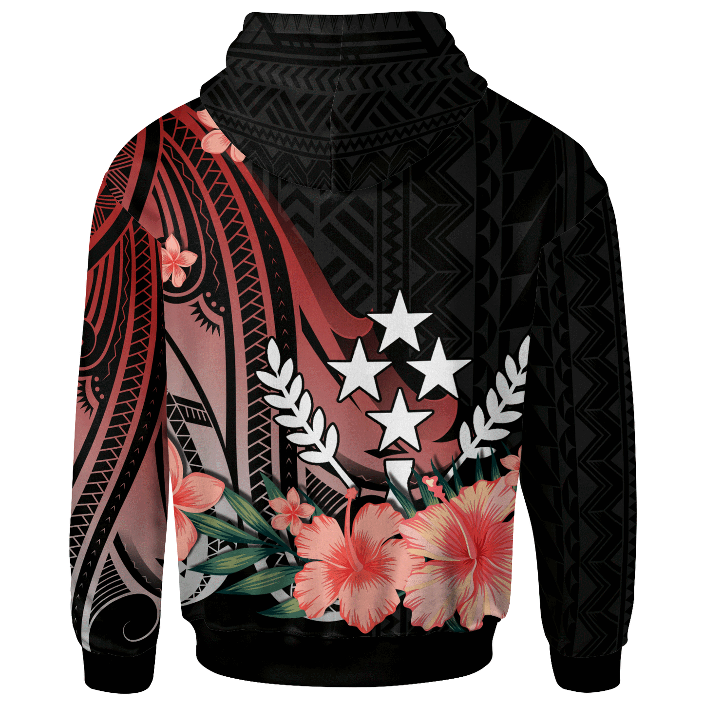 Kosrae Hoodie Red Polynesian Hibiscus Pattern Style
