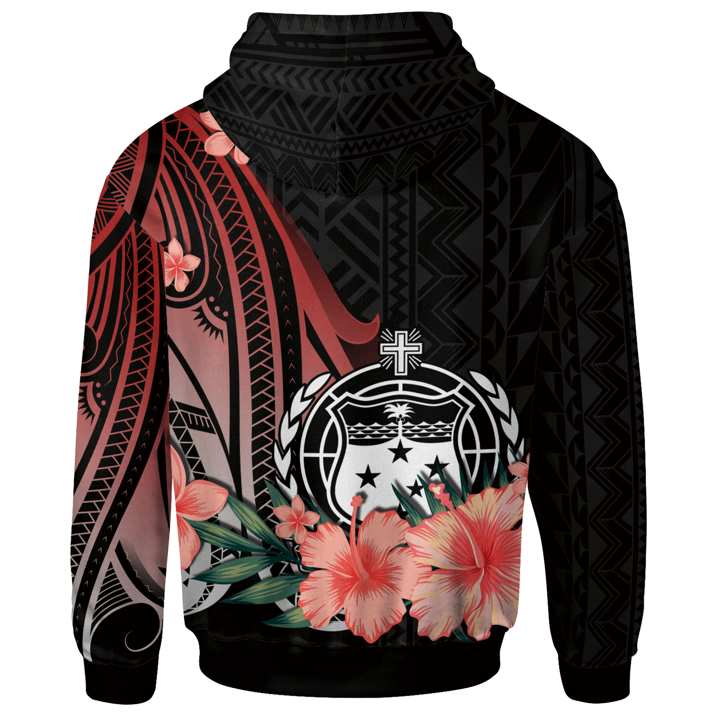 Samoa Hoodie Red Polynesian Hibiscus Pattern Style