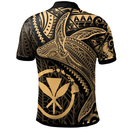 Hawaii Kanaka Maoli Map Polo Shirt - Humpback Whale & Coat of Arms Gold