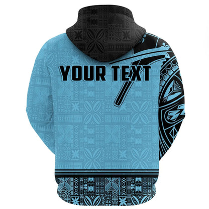 Fiji Strong Hoodie Fijian Tapa Blue Unisex Zip Up Hoodie