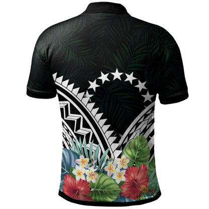 Cook Islands Polo Shirt - Cook Islands Coat of Arms & Polynesian Tropical Flowers White