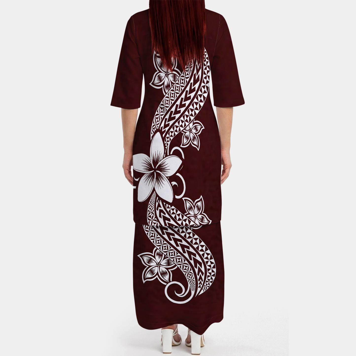 Polynesian Pattern Printed Plumeria Pattern Women's Puletasi Dress Men's Shirt Polynesian Matching Outfit