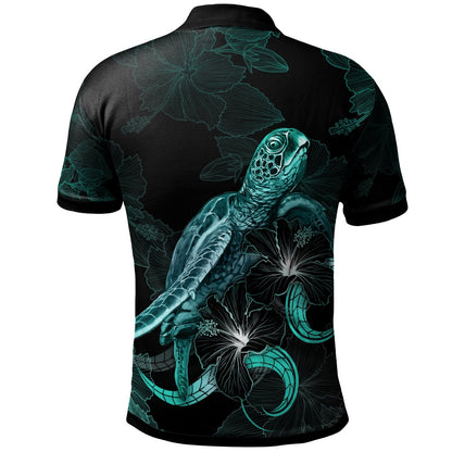 Niue Polynesian Polo Shirt - Turtle With Blooming Hibiscus Turquoise