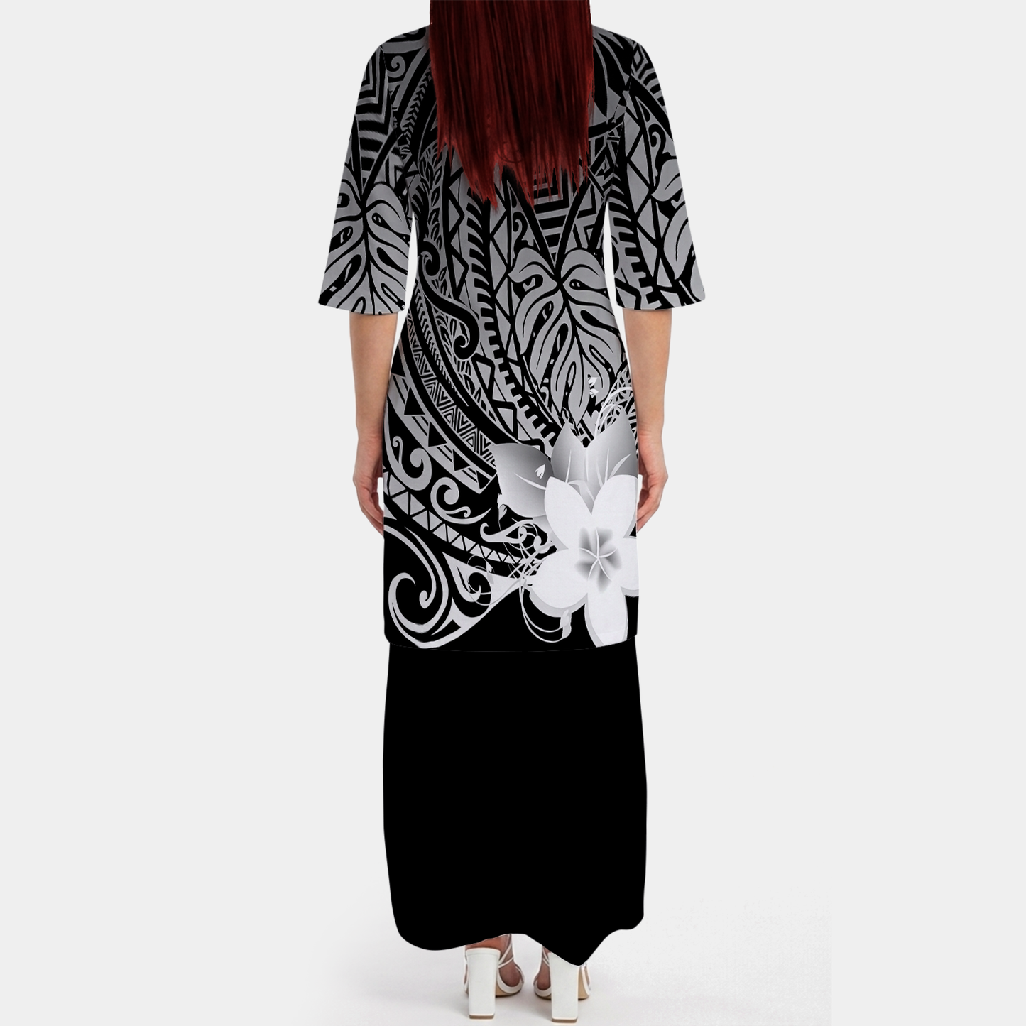 Polynesian Printed Flower Pattern Couple Outfit Polynesian Black Women's Puletasi Dress Men's Shirt Polynesian Matching Outfit