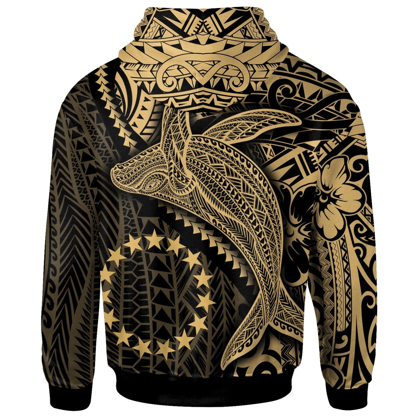 Cook Islands Zip Up Hoodie Humpback Whale & Coat of Arms Gold