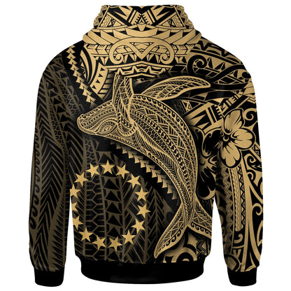 Cook Islands Zip Up Hoodie Humpback Whale & Coat of Arms Gold