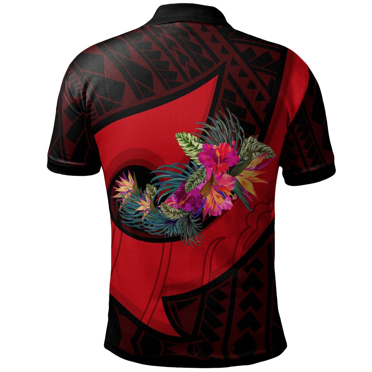Papua New Guinea Polo Shirt - Polynesian Hook And Hibiscus Red