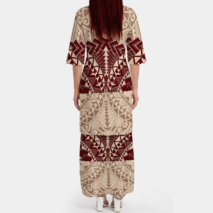 Polynesian Printed Couple Matching Outfit Polynesian Tribal Women's Puletasi Dress Men's Shirt