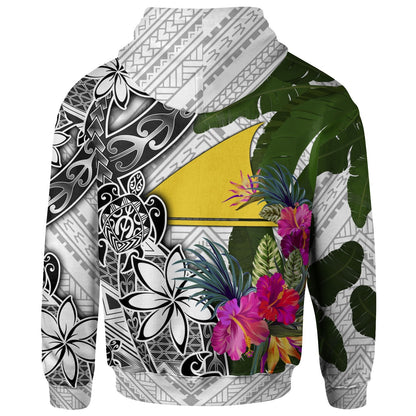 Tokelau Zip Up Hoodie White Turtle Plumeria Banana Leaf
