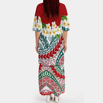 Polynesian Plumeria Flower Women's Puletasi Dress Men's Shirt Polynesian Matching Outfit