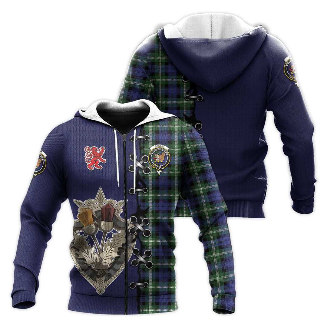 Printivon Baillie Modern Tartan Hoodie Lion Rampant And Celtic Thistle Style