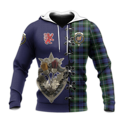 Printivon Baillie Modern Tartan Hoodie Lion Rampant And Celtic Thistle Style