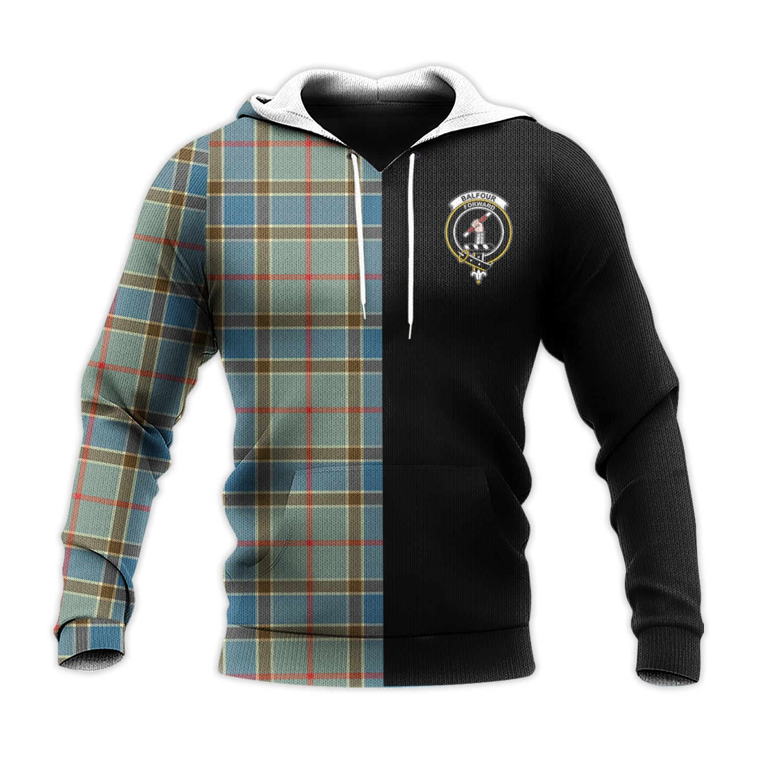Printivon Balfour Blue Tartan Personalize Half Hoodie