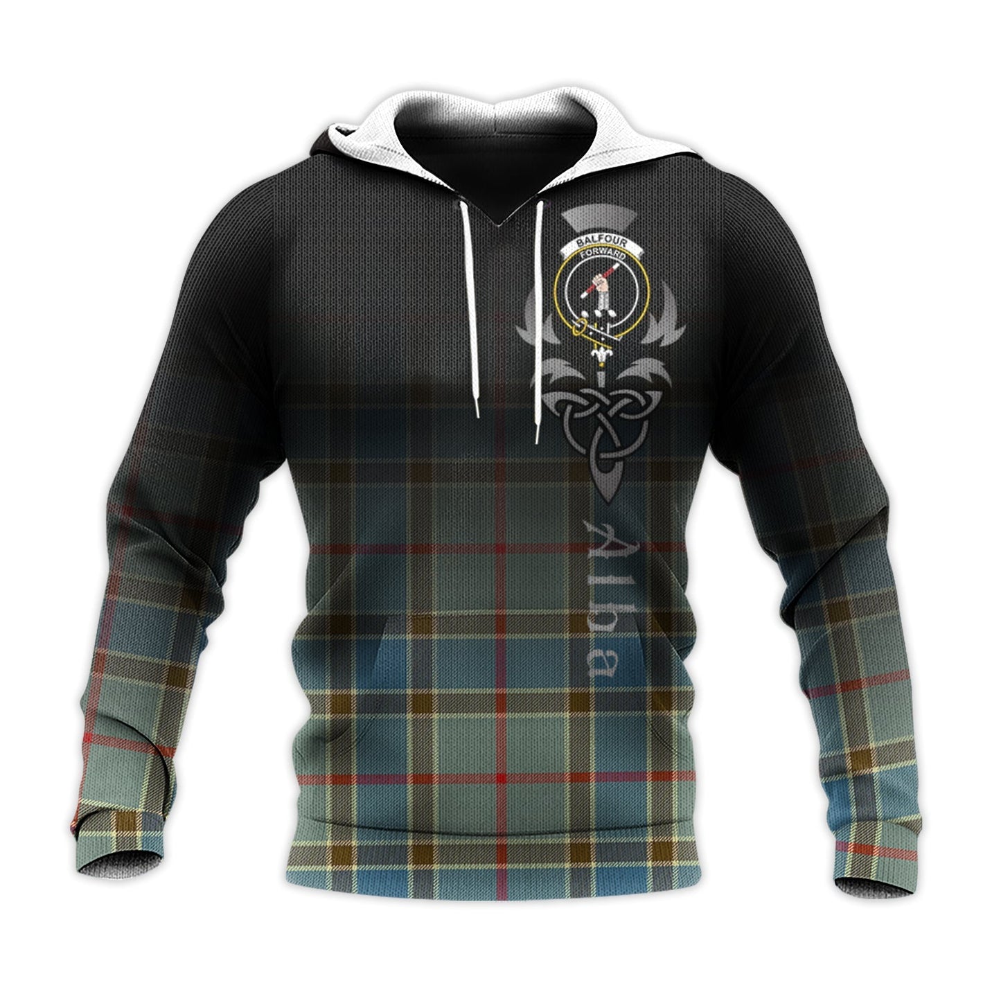 Printivon Balfour Blue Tartan Crest Alba Celtic Hoodie