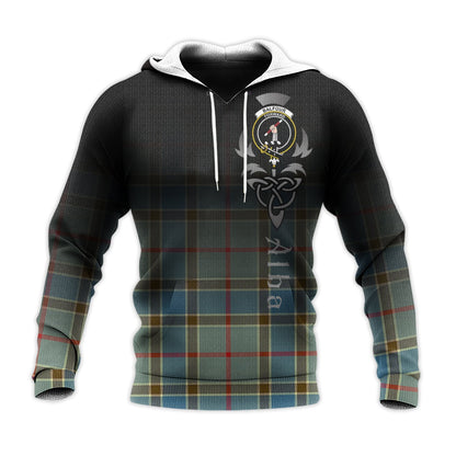 Printivon Balfour Blue Tartan Crest Alba Celtic Hoodie