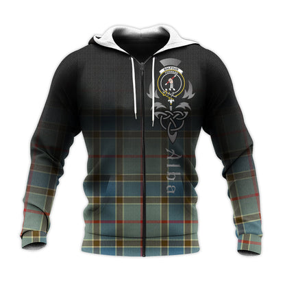 Printivon Balfour Blue Tartan Crest Alba Celtic Hoodie