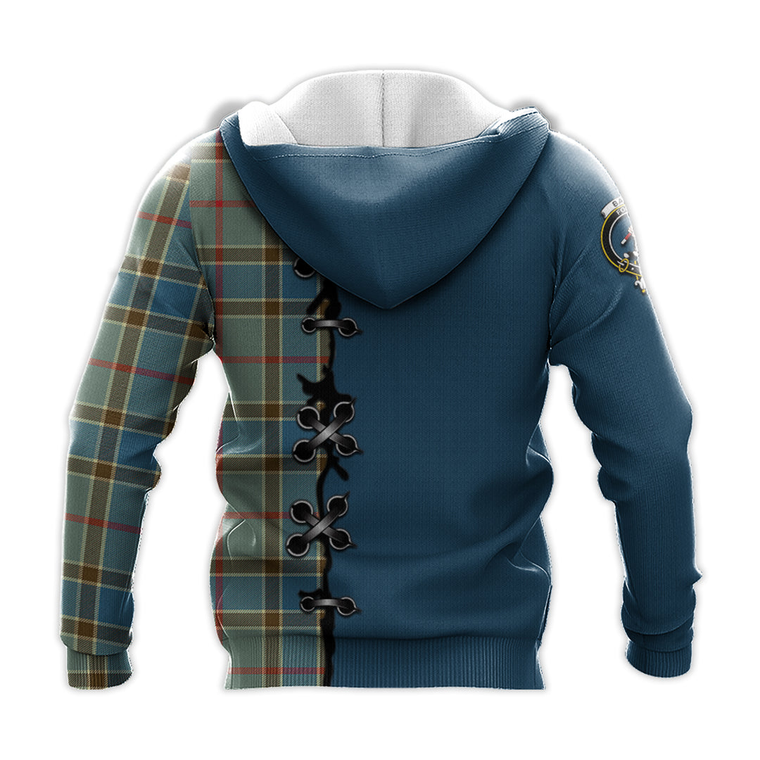 Printivon Balfour Blue Tartan Hoodie Lion Rampant And Celtic Thistle Style